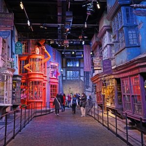 Exterior architecture and design of Diagon Alley display at the